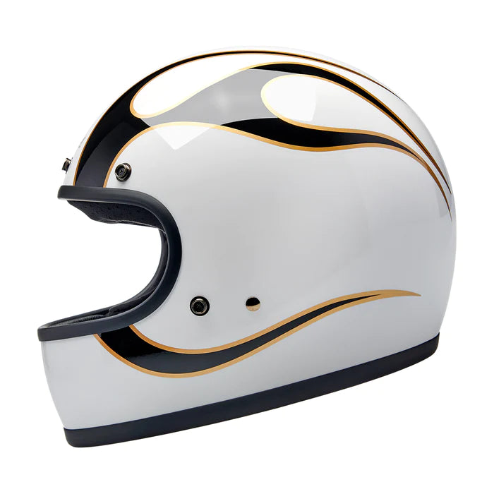 Gringo ECE R22.06 Helmet - Gloss White / Black Flames