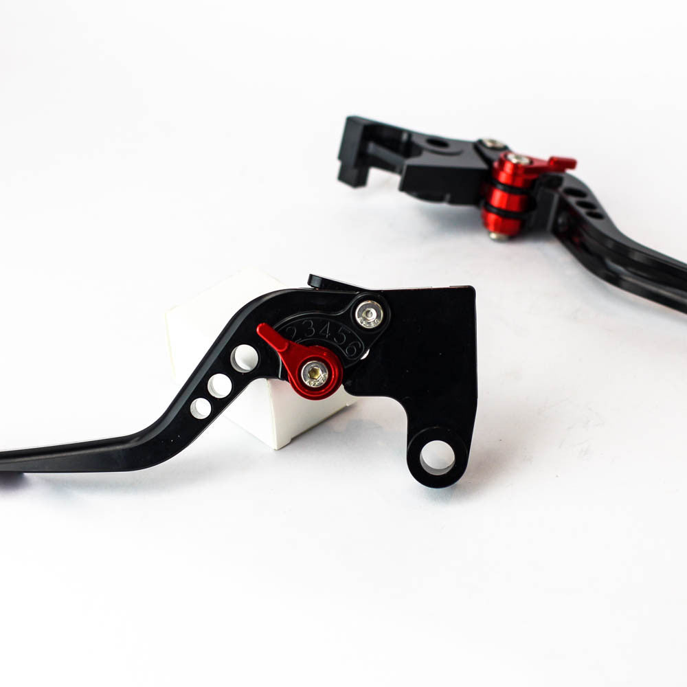 Short CNC Triumph Brake Levers Black and Red adjuster