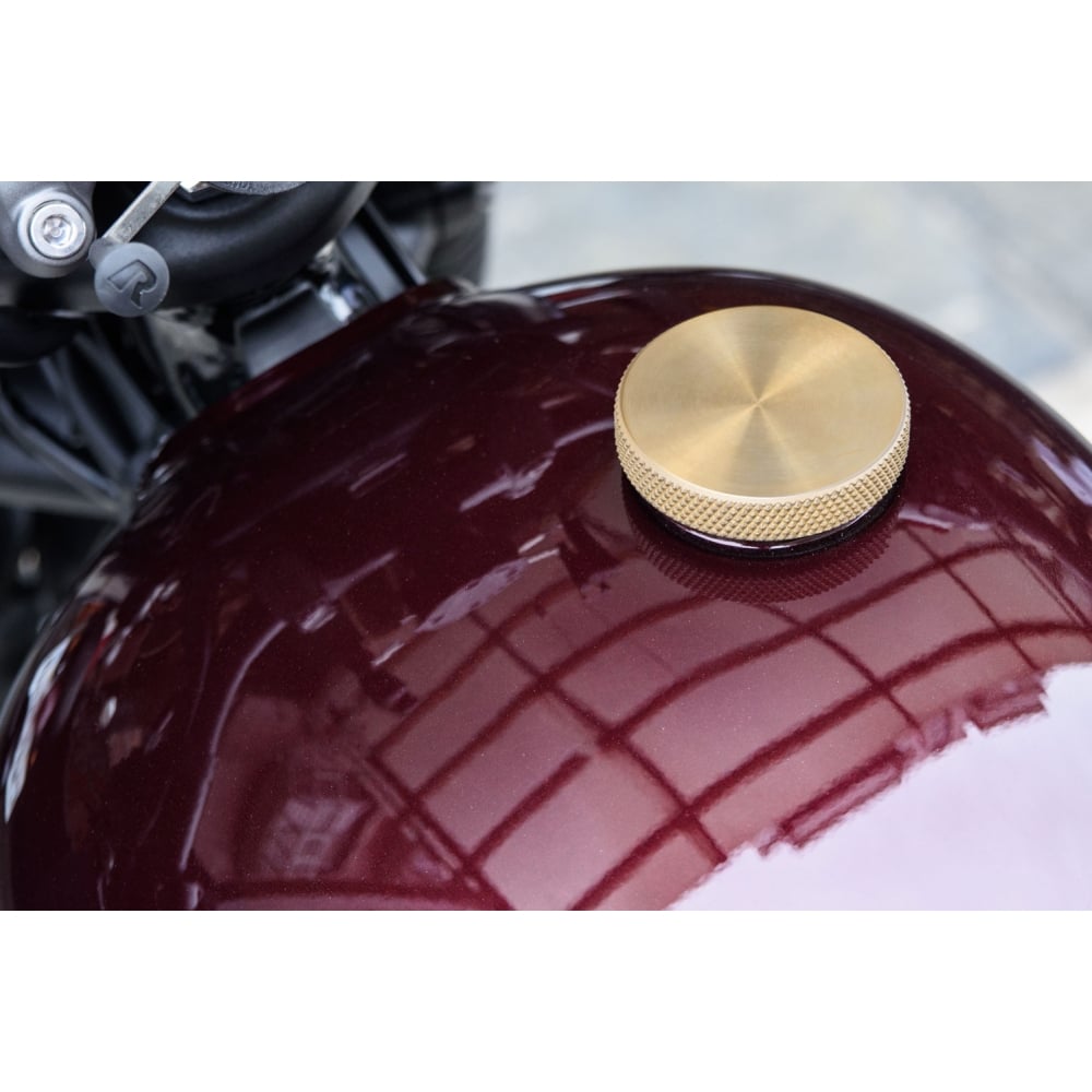 Custom Fuel Gas Cap - Billet Brass and Aluminium - Spun Satin Finish for Triumph and Harley Davidson