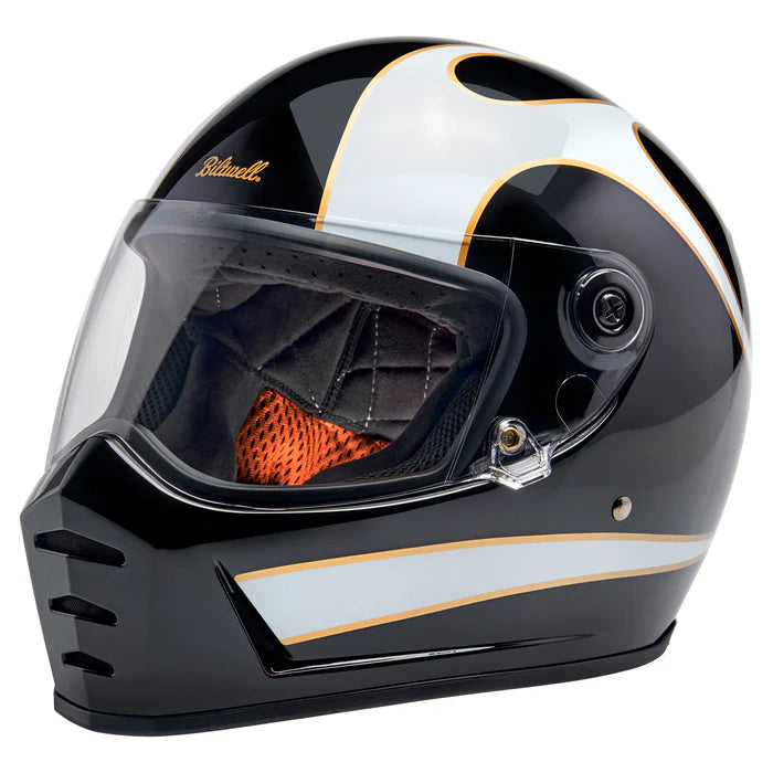Lane splitter ECE R22.06 Helmet - Gloss Black / Gloss White Flames