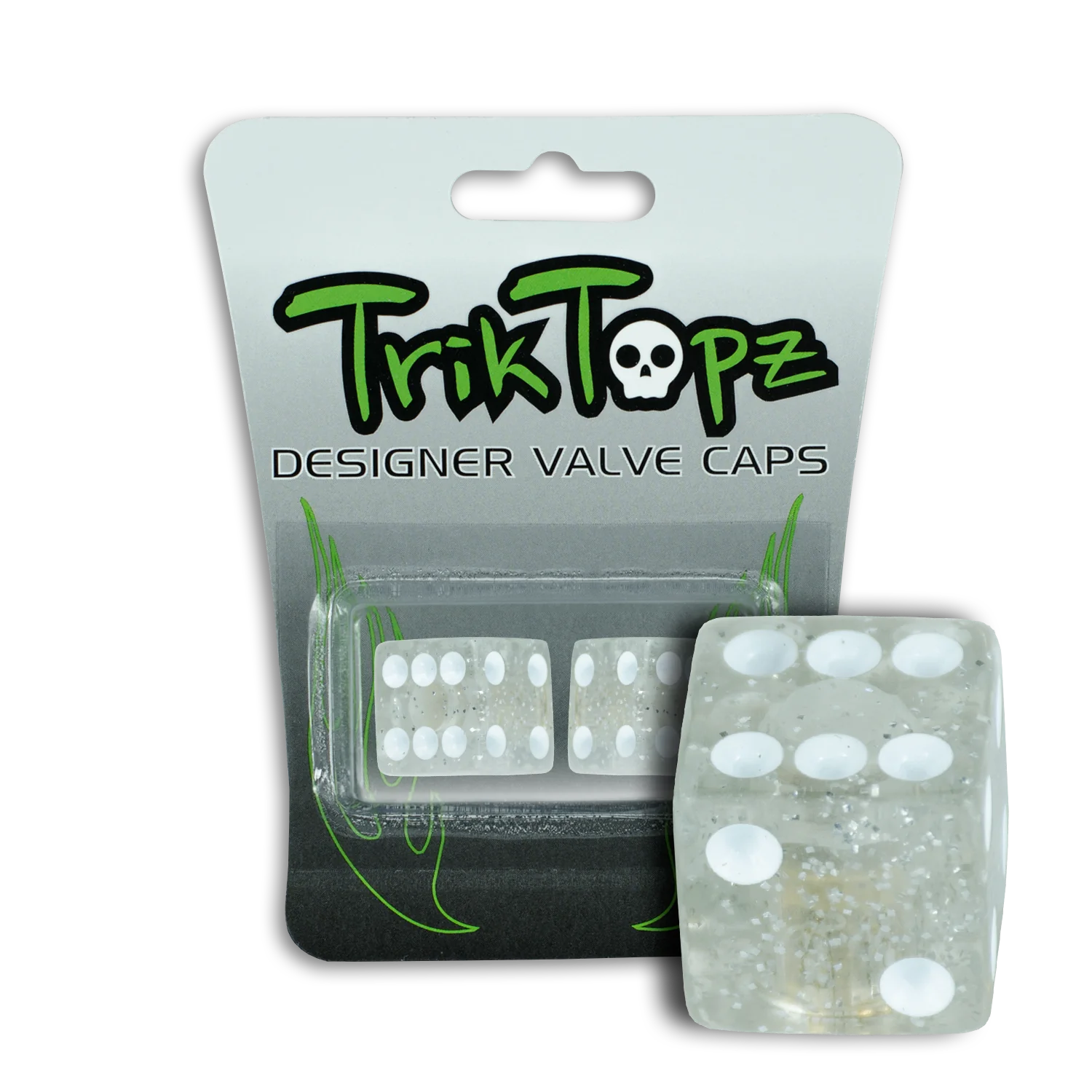 Clear Glitter Dice Valve Stem Caps