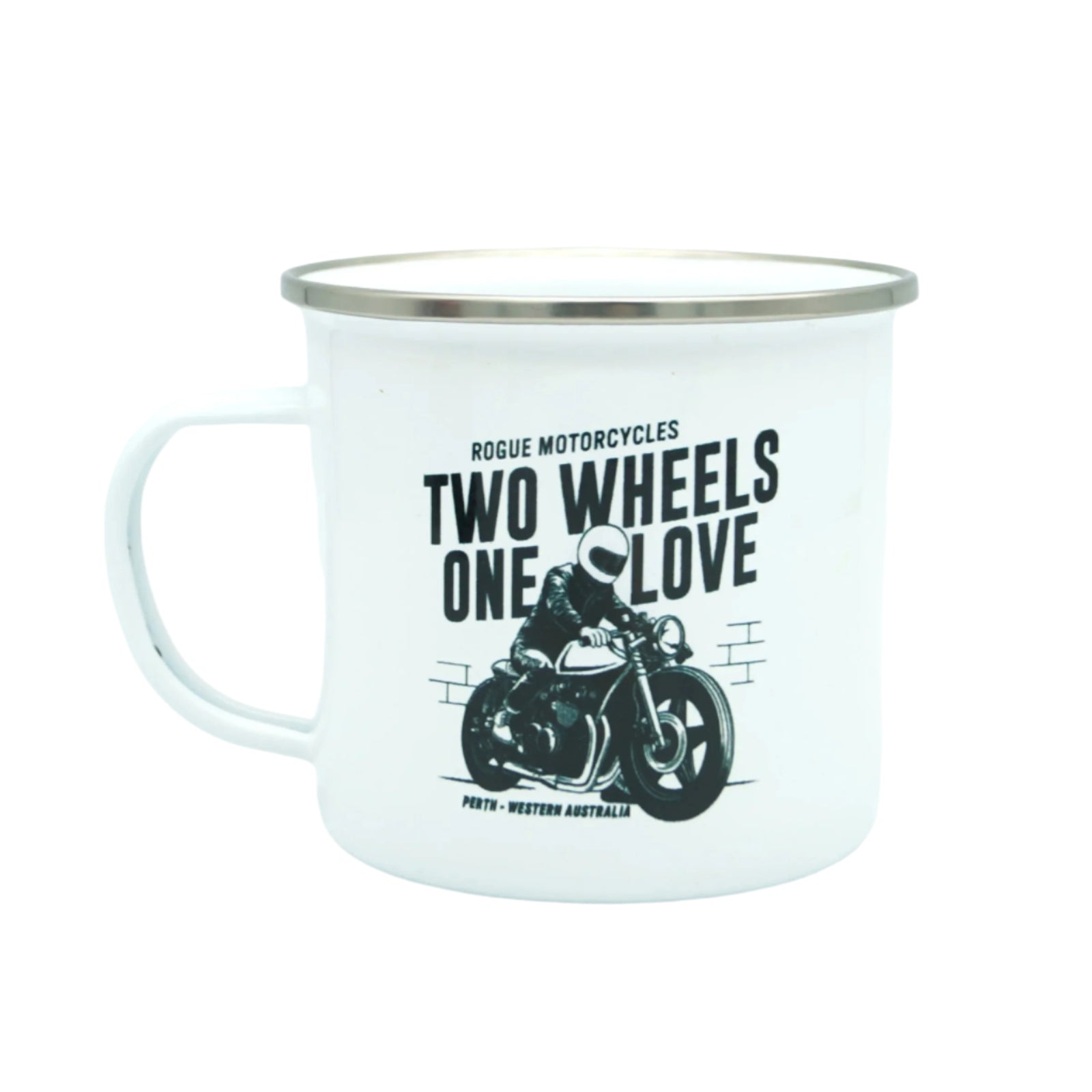 2 WHEELS 1 LOVE ENAMEL MUG