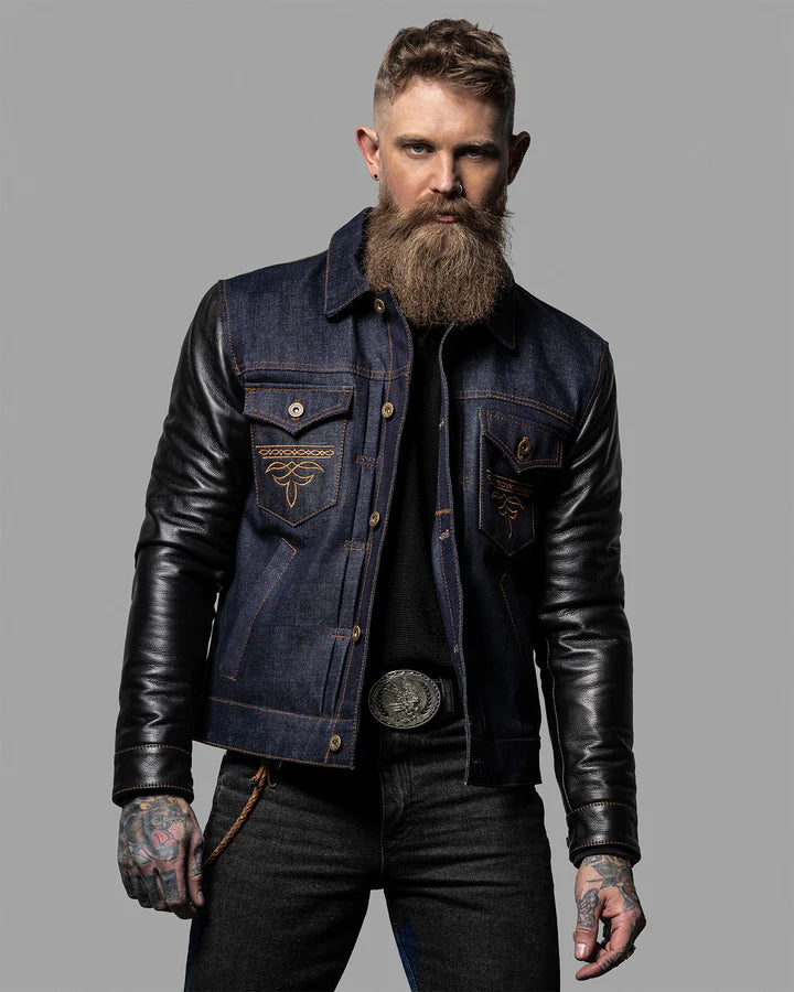 Denim and 2025 leather motorcycle jacket