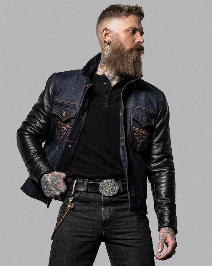 Leather and denim vest online