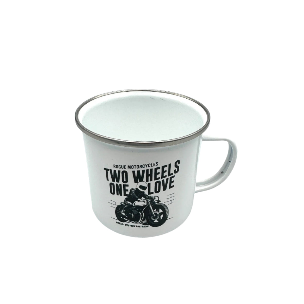 2 WHEELS 1 LOVE ENAMEL MUG