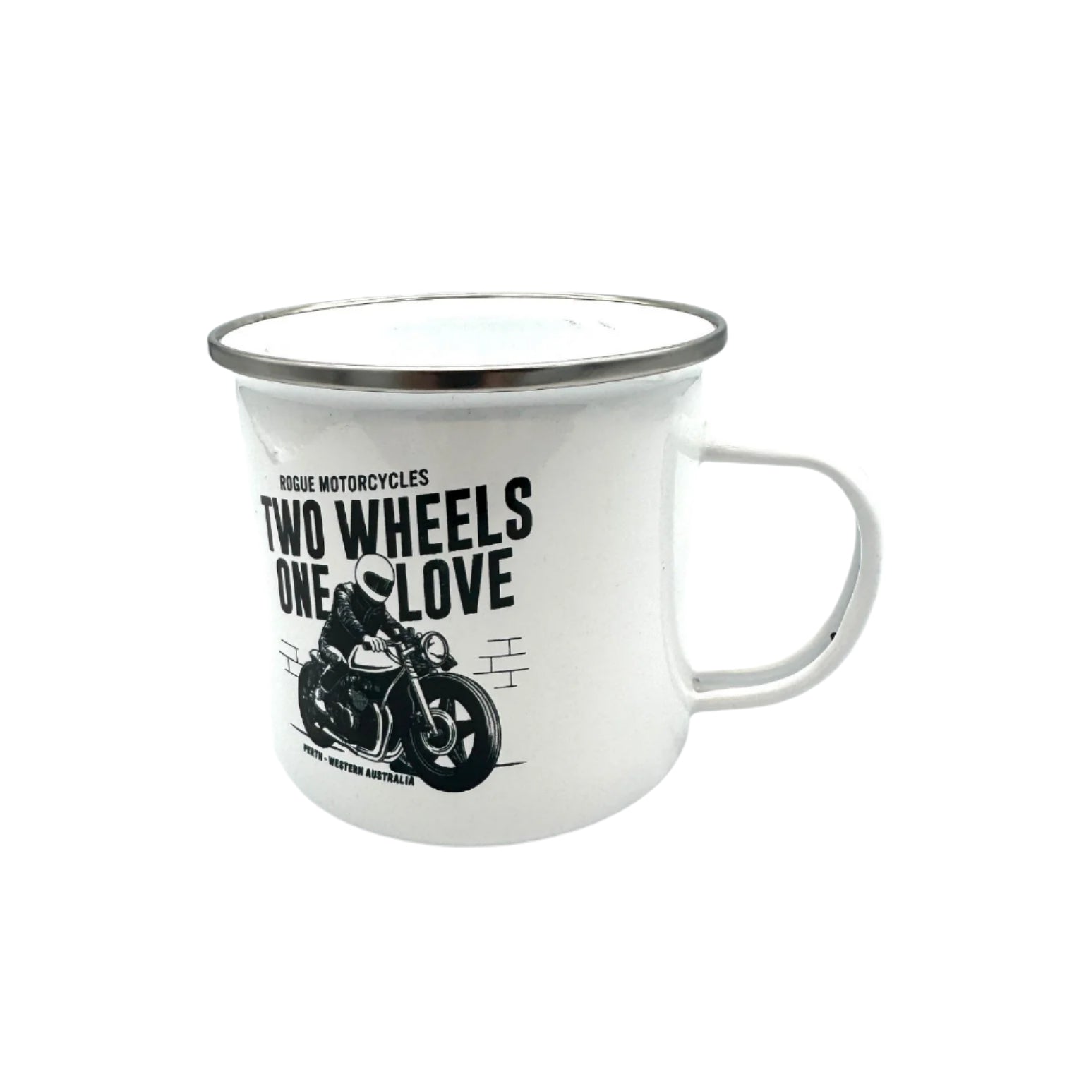 2 WHEELS 1 LOVE ENAMEL MUG