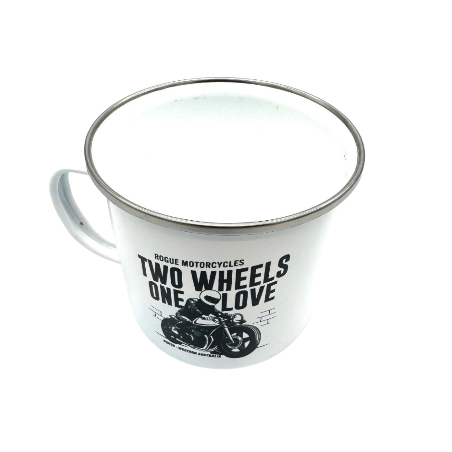 2 WHEELS 1 LOVE ENAMEL MUG