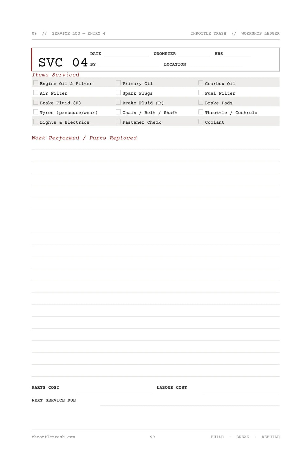 Workshop Ledger - Print Edition + PDF