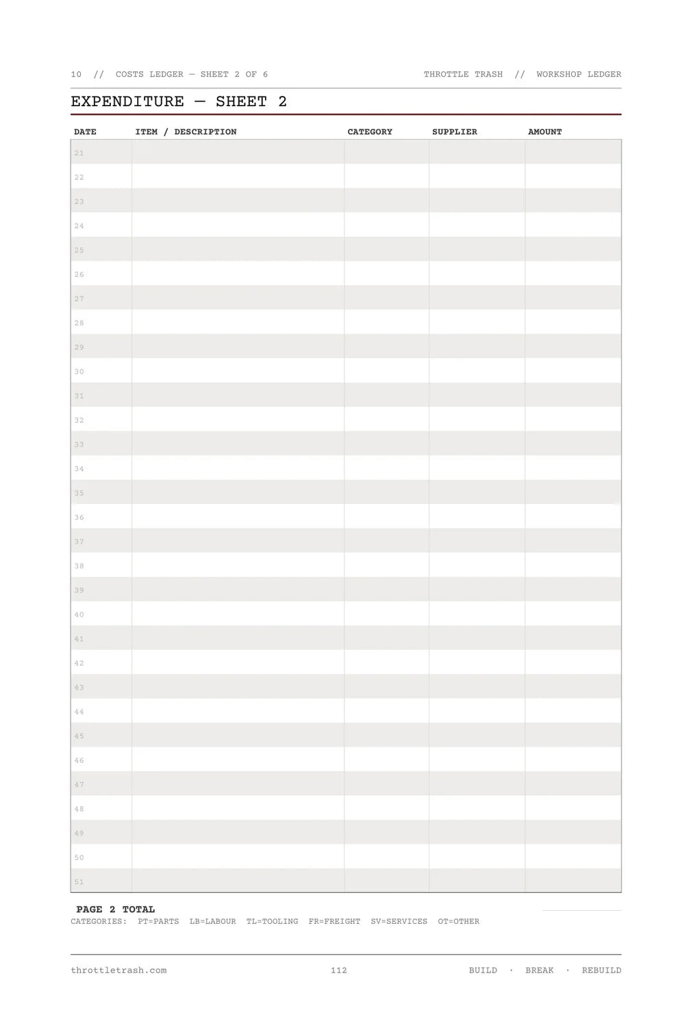 Workshop Ledger - Print Edition + PDF
