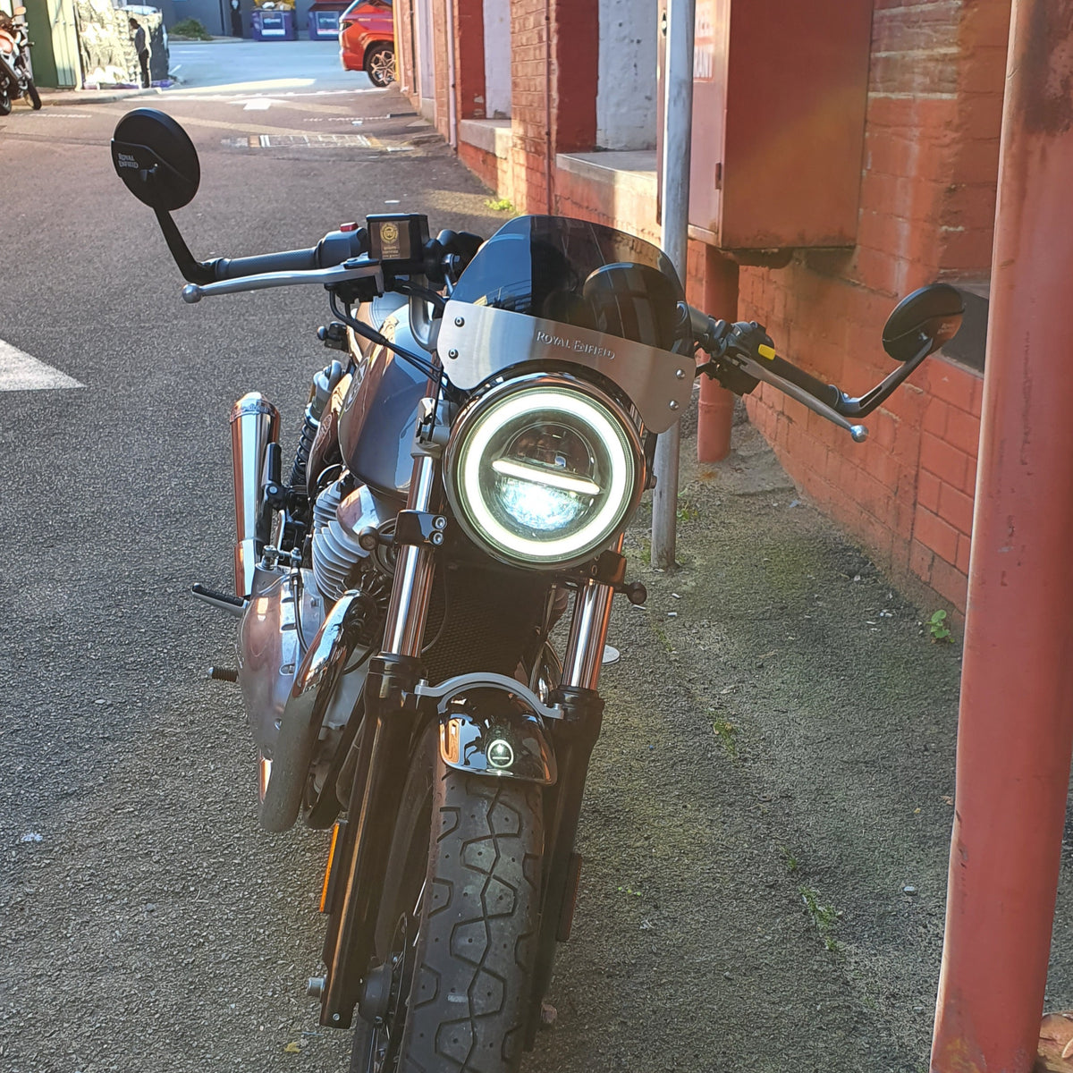 Rogue motorcycles 7" led headlight daytime daymaker h4 custom cafe racer tracker perth australia royal enfield 650