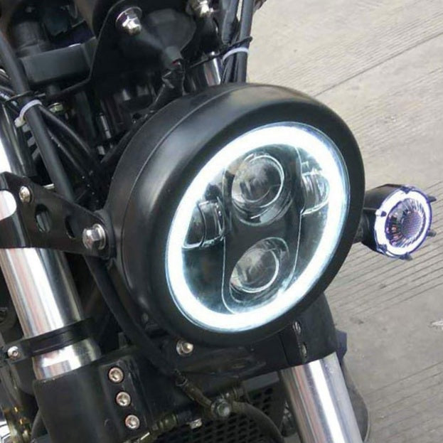 Rogue Motorcycles Daymaker Headlight LED Halo Angel Eyes 5 3/4" inch 160mm Black side mount custom bike build bobber chopper
