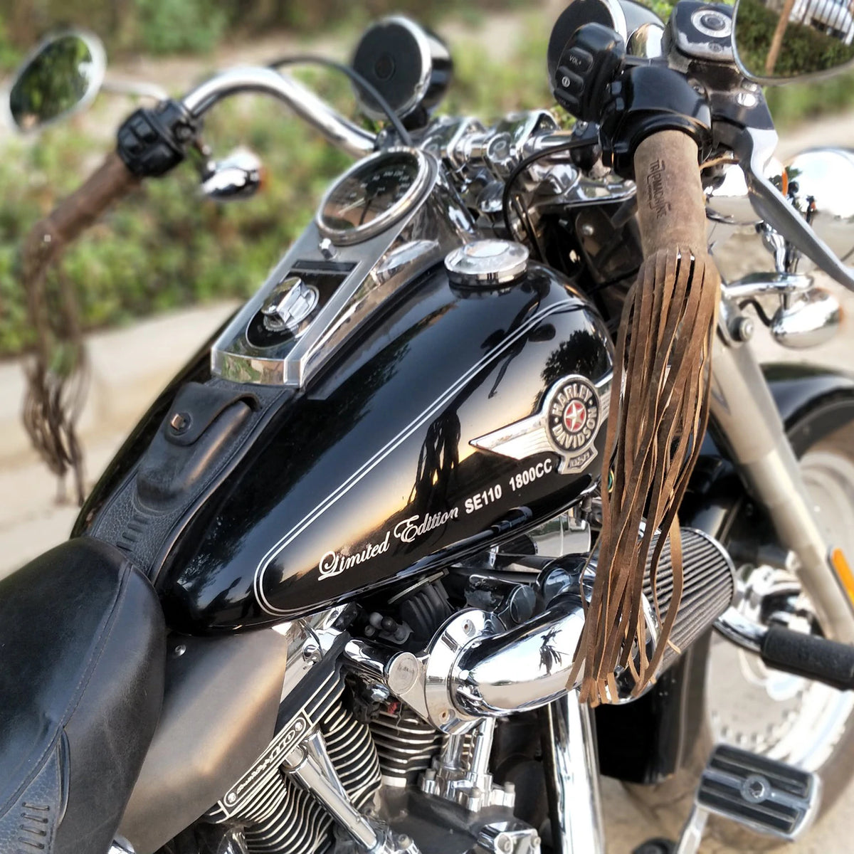 Trip Machine Handlebar Tassels leather rogue motorcycles perth